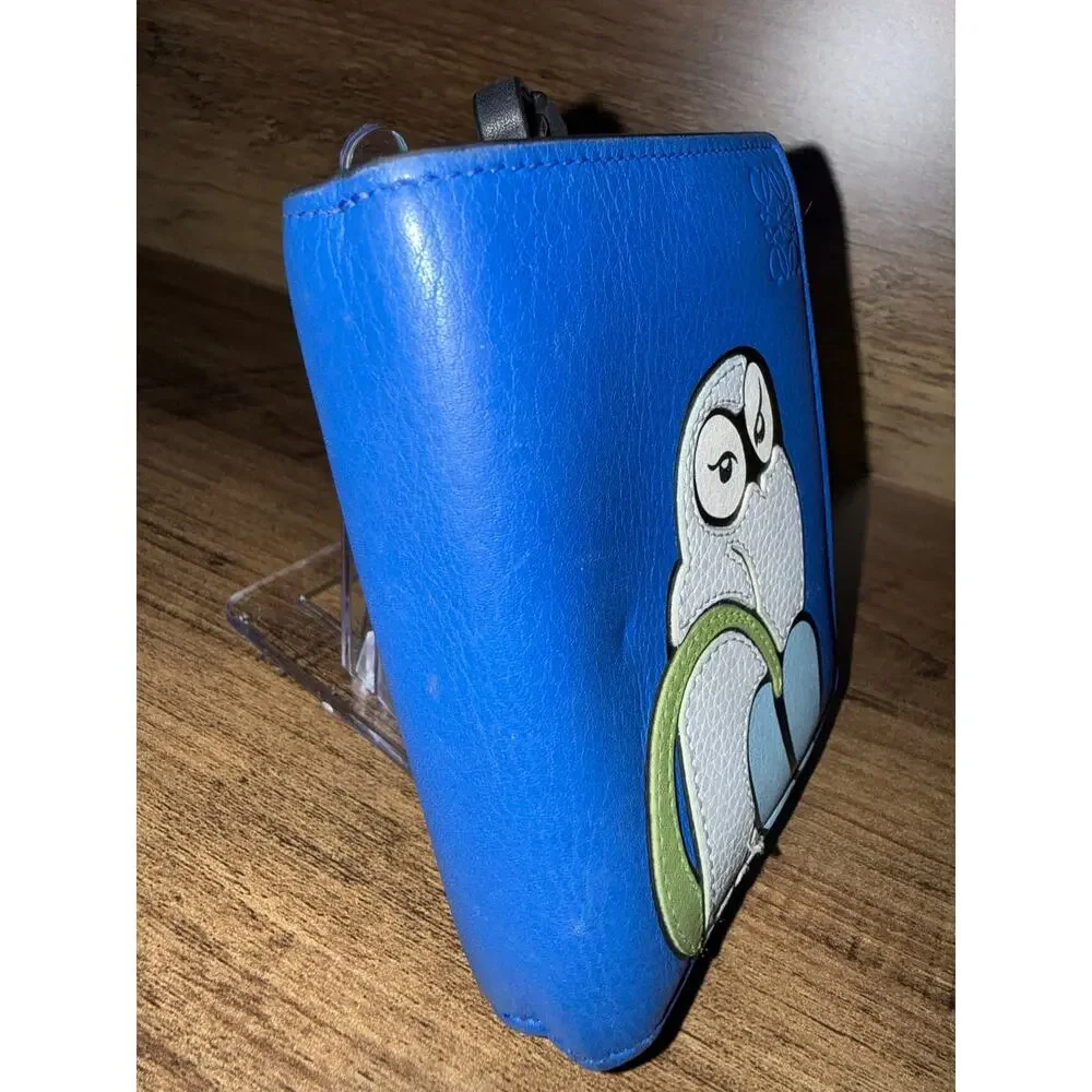 Loewe Blue Leather Owl Zip Wallet with coa